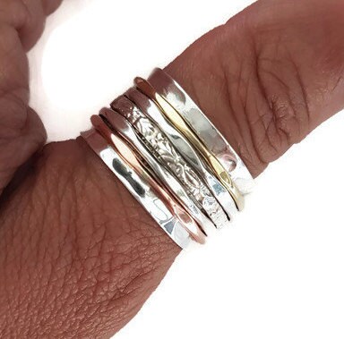 Chunky Multi Metal Unisex Sterling Silver Ring, This Ring Chunky Multi Metal Unisex Sterling Silver Ring, This Ring