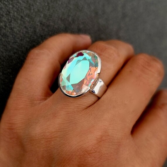 Designer Mercury Mist Topaz Ring Large Oval Sterling Silver Ring