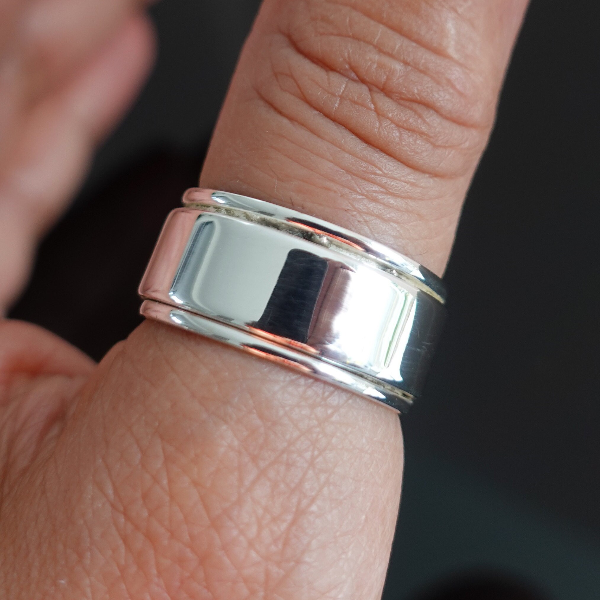 Wide Sterling Silver Spinner Ring, Unisex Spinning Ring