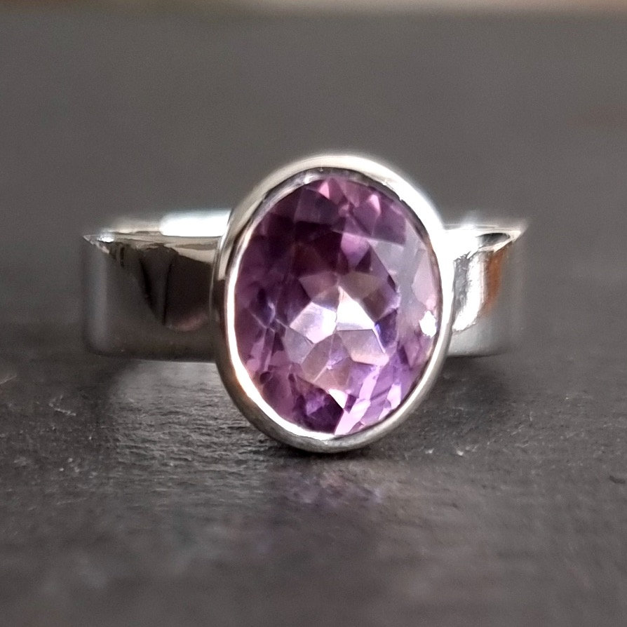 Facetted Amethyst Sterling Silver Ring, February Birthstone