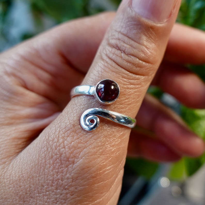 Garnet Ring R61G Thumb Ring Snake Ring Mistry Gems January Birthstone Adjustable Ring Sterling Silver Ring Spiral Ring Wrap Ring