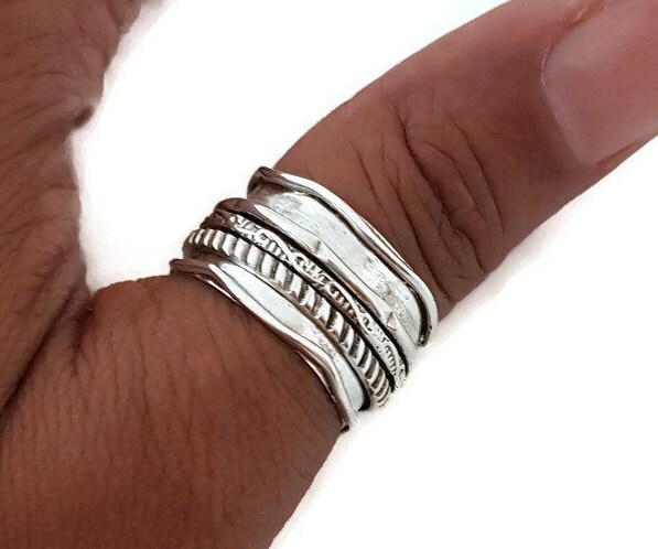 Silver Spinner Ring, Spinning Ring Women, Chunky Thumb Ring, Silver R…
