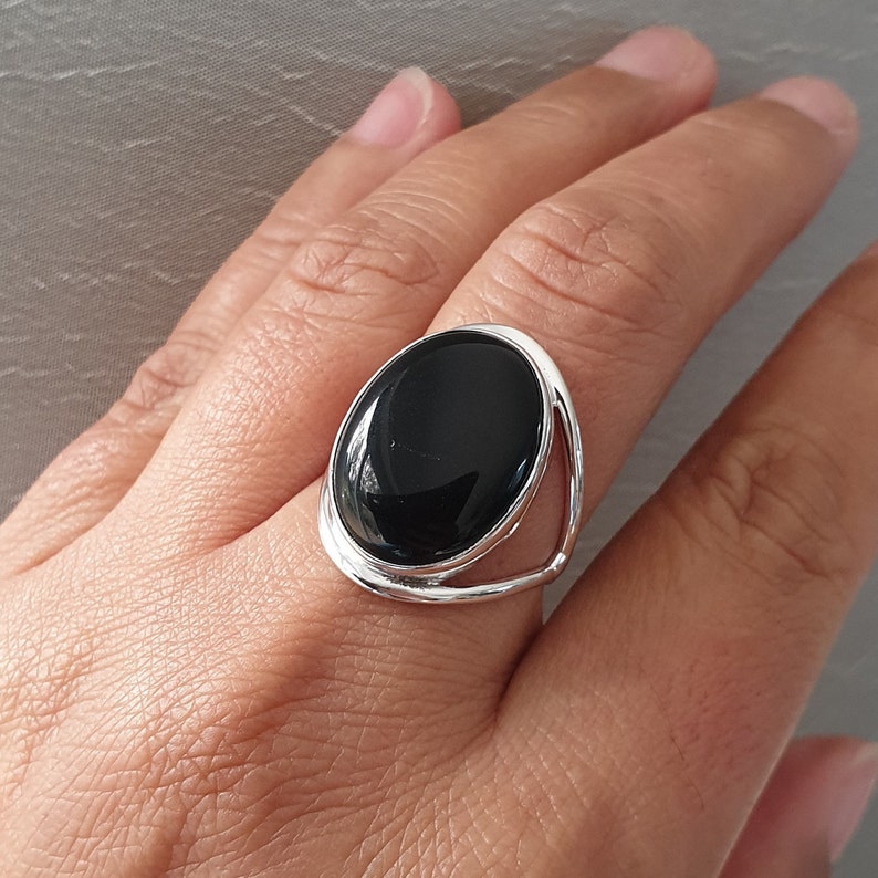 Large Black Onyx Ring Silver Ring Women Contemporary Etsy