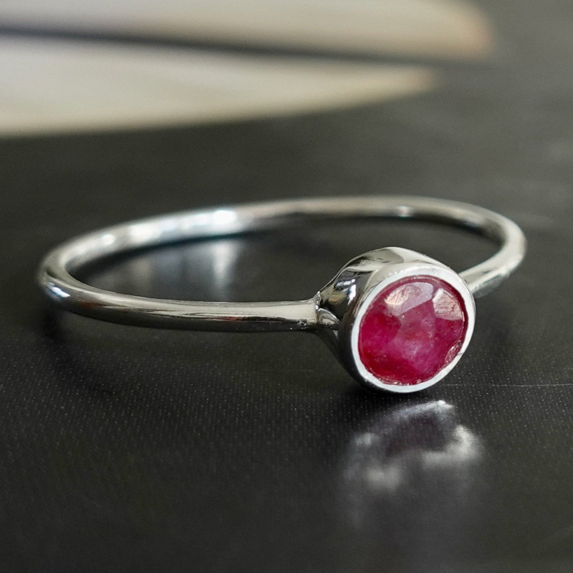 Ruby Ring Stacking Ring Silver Ring Women 40th Anniversary | Etsy