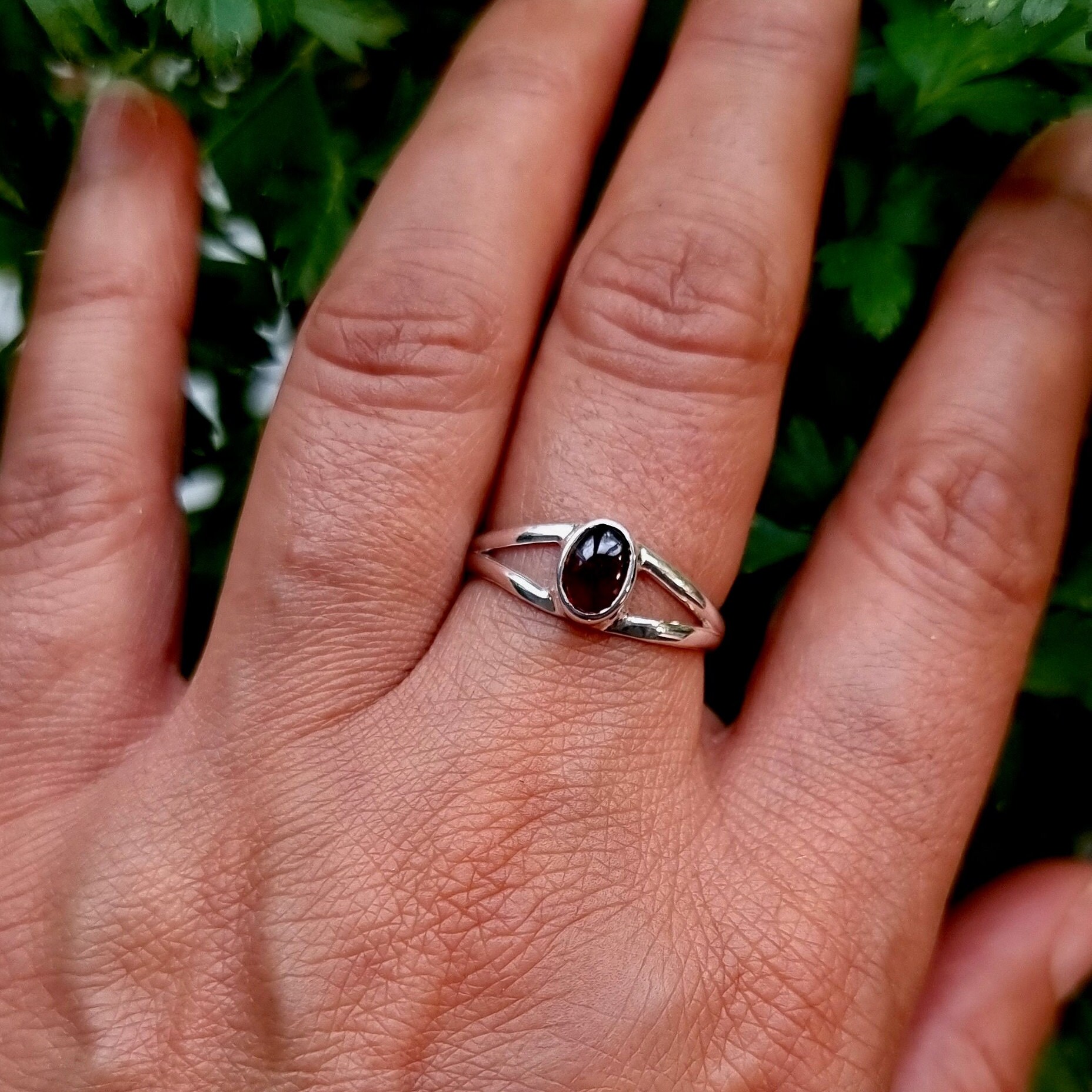 Dainty Oval Garnet Sterling Silver Ring, 2nd Anniversary