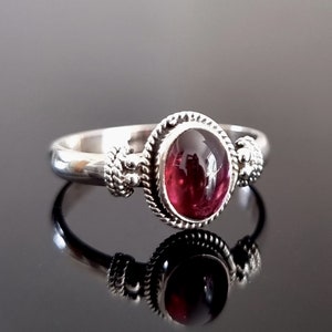 Small Oval Boho Garnet Ring, 925 Sterling Silver, January Birthstone, Deep Red Solitaire Ring, 2nd Anniversary Gift Ideas, Mistry Gems, R5G