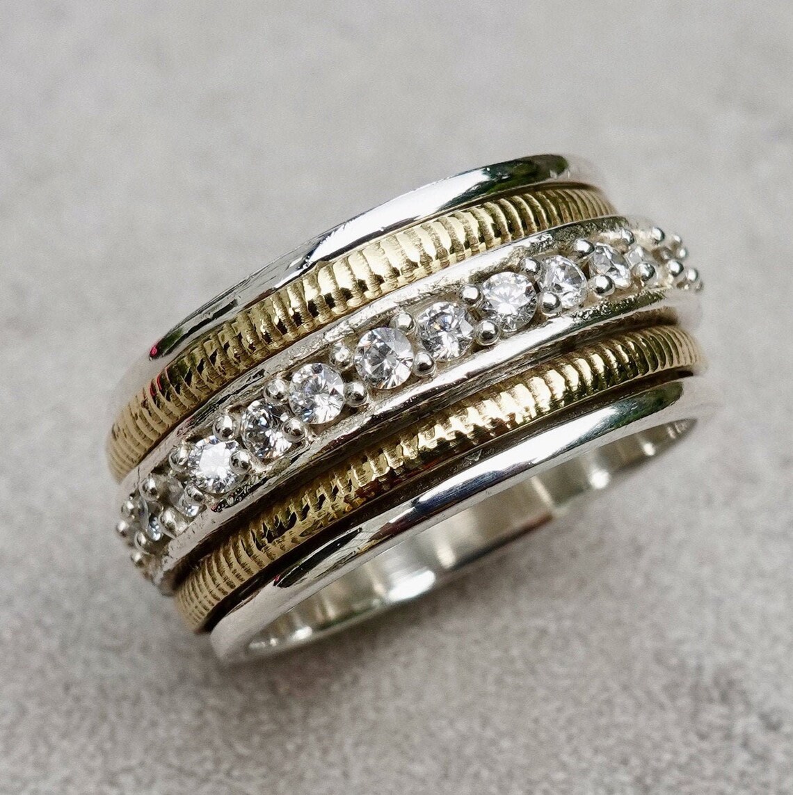 Cubic Zirconia Spinner Ring Narrow Spinning Ring Gemstone Etsy