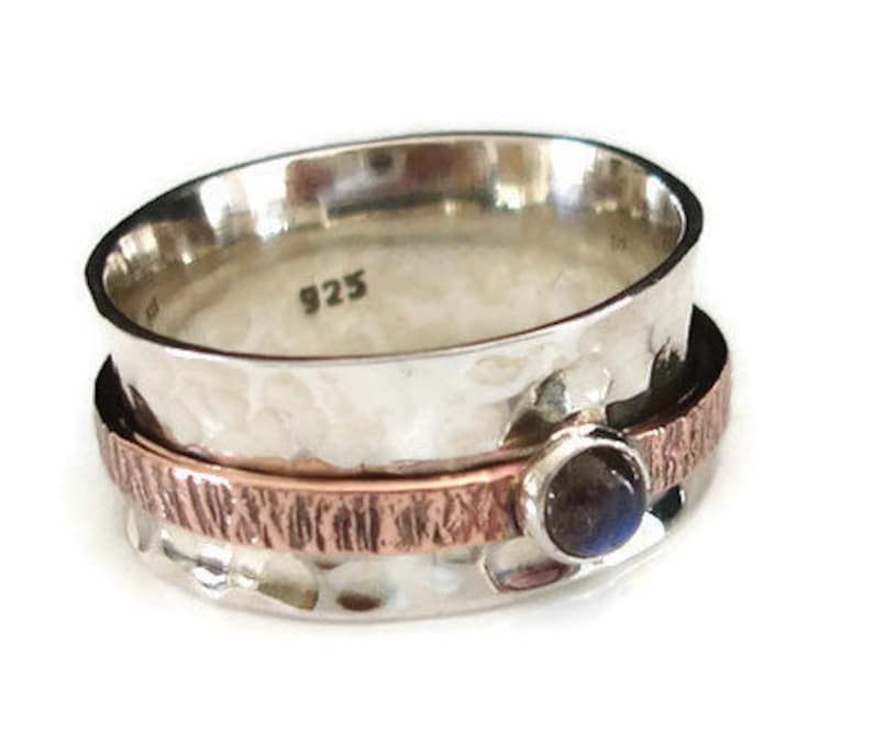 Gemstone Wedding Band Two Tone Fidget Ring Unusual Gemstone Spinner Ring SP76CLAB Labradorite Spinner Ring SilverCopper Mistry Gems