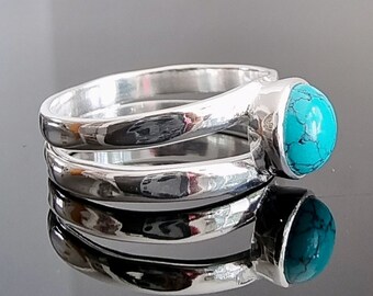 Juego Anillos Turquesa Mujer - Plata 925 - Diseño Lágrima - Talla 9