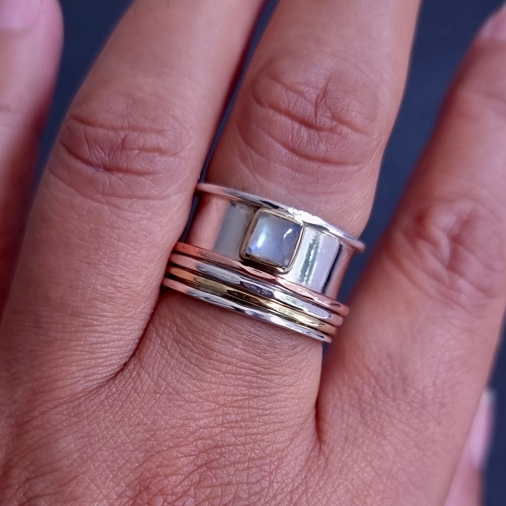 Wide Band Moonstone Ring, Gemstone Spinner Ring, Sterling Silver With ...
