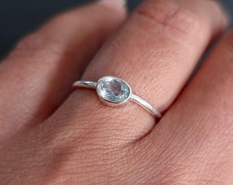 Dainty Oval Blue Topaz Ring, Horizontal Oval 925 Sterling Silver Stacking Ring, November Birthstone, 4th Anniversary, Mistry Gems, R151BT