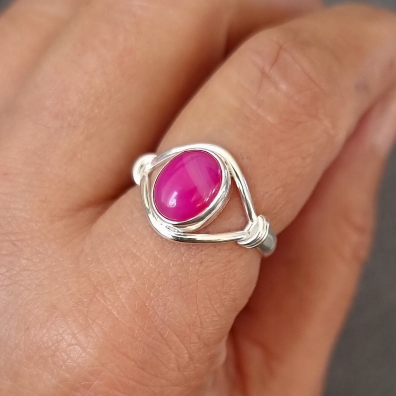 Fiery HOT Pink Agate Sterling Silver Ring, Fuschia Bright Pink Gemstone, Unusual Engagement Ring, Mistry Gems, R13PAG image 1