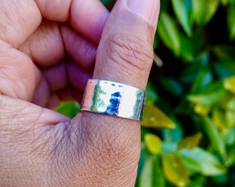 WIDE Hammered Silver Band Ring, 10mm 925 Sterling Silver Band, Chunky Silver Thumb Ring, Thick Wedding Band Men Women, Mistry Gems, R1710