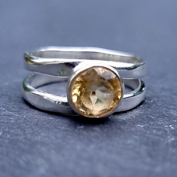 Bague En Argent 925 Avec Citrine Jaune Ovale - Pierre Naturelle à Facettes - Taille 10 - Style Cocktail
