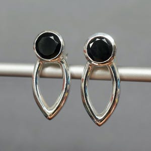 Facetted Black Onyx Stud Drop Earrings, Modern 925 Sterling Silver Earrings, Length 2.5cm, 7th Anniversary Gift Ideas, Mistry Gems, E2Oa