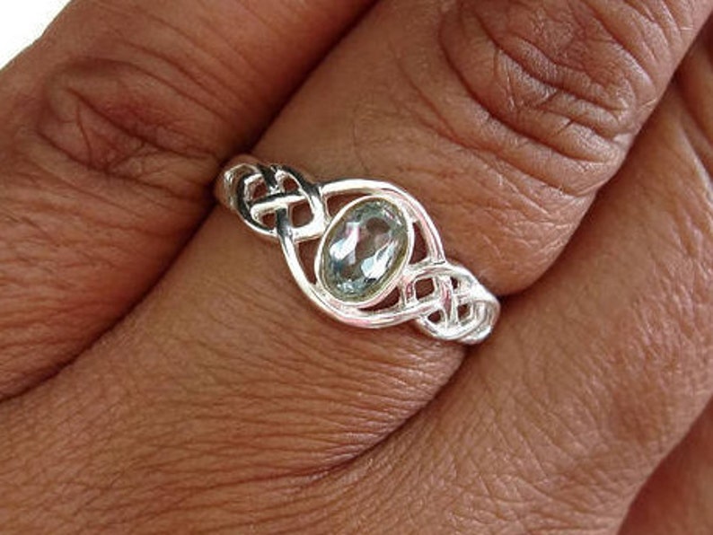 November Birthstone Blue Topaz Celtic Detail Ring Simple Ring R33BT Everyday Ring Mistry Gems Pagan Blue Topaz Ring Celtic Knot Ring