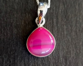 HOT Pink Agate Pendant, Wide Teardrop 12mm x 12mm Sterling Silver Necklace, Fuschia Pink Pendant Gemstone Jewellery, Mistry Gems, PAGP23