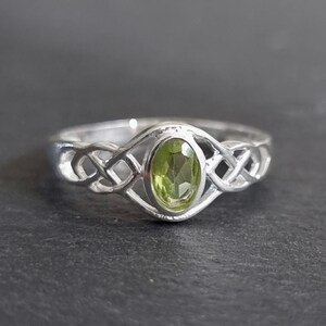 Unisex Sterling Silver Celtic Knot Peridot Ring, August Birthstone Gift, Celtic Weave Pagan Ring, Boho Green Gemstone Ring, R33P image 6