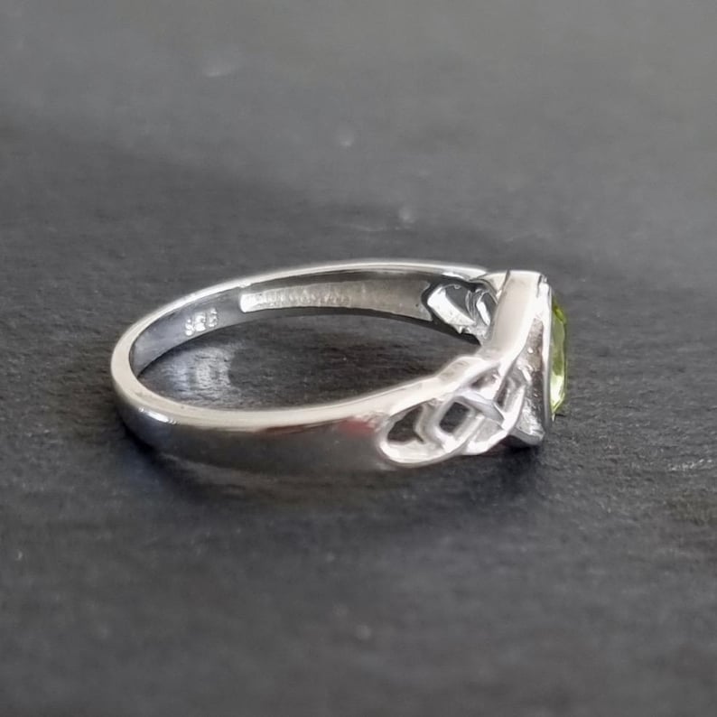 Unisex Sterling Silver Celtic Knot Peridot Ring, August Birthstone Gift, Celtic Weave Pagan Ring, Boho Green Gemstone Ring, R33P image 8