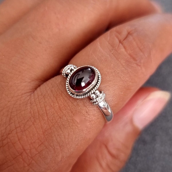 Boho Garnet Ring, 925 Sterling Silver Ring, January Birthstone, Stacking Ring, Deep Red Gemstone Jewellery, 2nd Anniversary, Mistry Gems,R5G