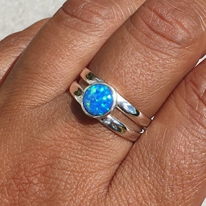Round Blue Opal Ring, Sterling Silver Ring, October Birthstone, Stacking Rings, Blue Gemstone, 14th Anniversary, Mistry Gems, R22BOP