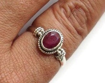 Dainty Boho Oval Ruby Ring, 925 Sterling Silver Ring, July Birthstone, 40th Anniversary, Red Gemstone, Engagement Ring, Mistry Gems, R5R