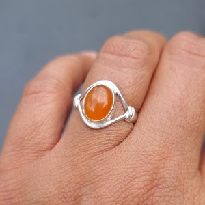 Fiery Oval Carnelian 925 Sterling Silver Ring, Bright Orange Gemstone Jewellery, Large Solitaire Engagement Ring, Mistry Gems, R13CARN