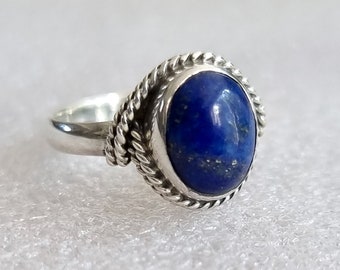 Lapis Lazuli Ring, Boho Oval 925 Sterling Silver Ring, September Birthstone, Dark Blue Navy Gemstone, Solitaire Ring, Mistry Gems, R4LL