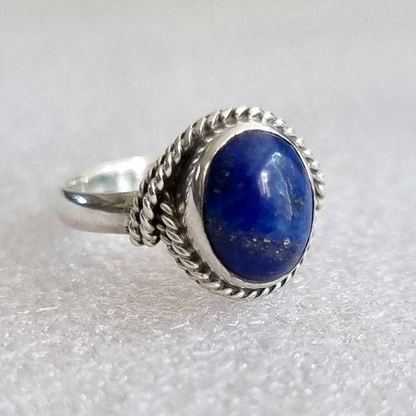 Lapis Lazuli Ring, Boho Oval 925 Sterling Silver Ring, September Birthstone, Dark Blue Navy Gemstone, Solitaire Ring, Mistry Gems, R4LL