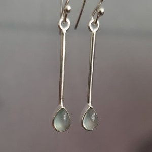 Long Teardrop Aqua Chalcedony Earrings, 925 Silver Earrings, Pale Blue Gemstone, March Birthstone, Wedding Earrings, Mistry Gems, E15C