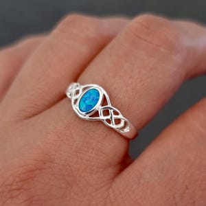 Celtic Knot Blue Opal Ring, 925 Sterling Silver Celtic Ring, October Birthstone, 14th Anniversary Gift, Engagement Ring, Mistry Gems, R33BOP