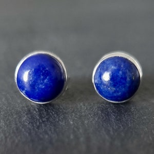 Lapis Lazuli Studs Earrings, 8mm Round Gemstone, Cobalt Blue Gemstone, September Birthstone, 9th Anniversay, Wedding Studs,Mistry Gems,S11LL image 1