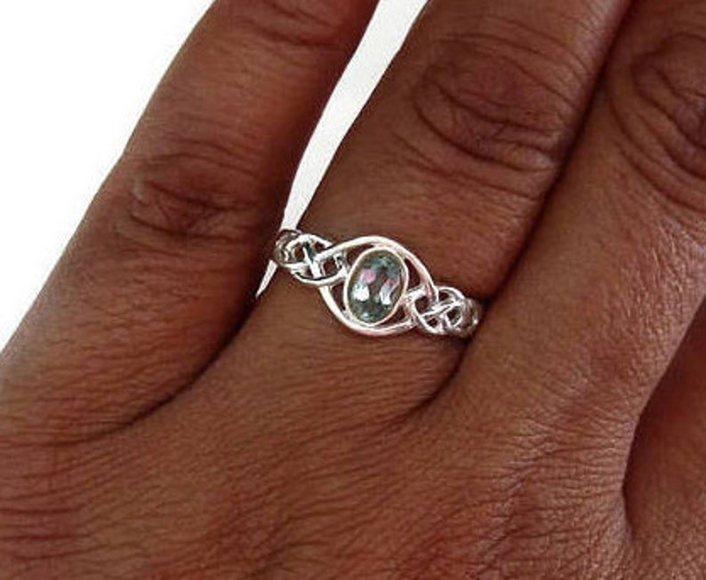 November Birthstone Blue Topaz Celtic Detail Ring Simple Ring R33BT Everyday Ring Mistry Gems Pagan Blue Topaz Ring Celtic Knot Ring