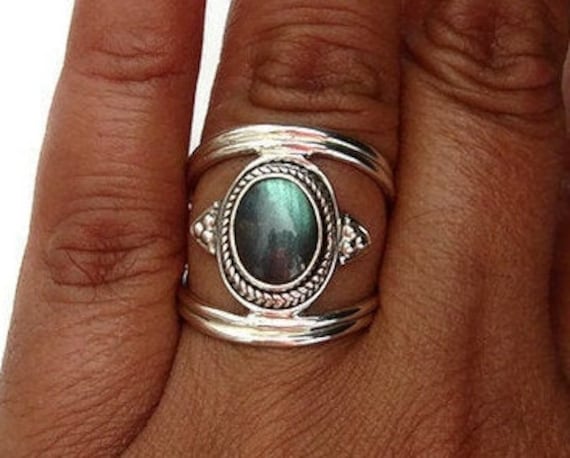 Handmade Gemstone Ring For Women Natural Labradorite Gemstone Ring 925 Sterling Silver Ring R1073 Boho /& Hippie Style
