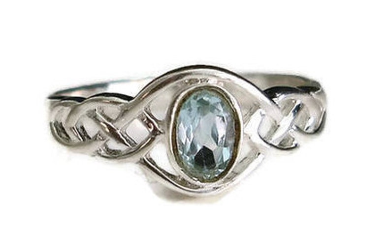 November Birthstone Blue Topaz Celtic Detail Ring Simple Ring R33BT Everyday Ring Mistry Gems Pagan Blue Topaz Ring Celtic Knot Ring