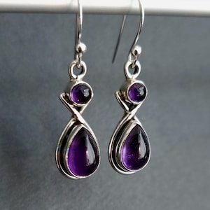 Amethyst Earrings, 925 Sterling Silver, Purple Gemstone, February Birthstone, Dangly Earrings, 6th Anniversary, Mistry Gems, E1A