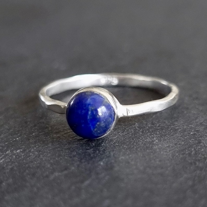 Lapis Lazuli Ring, 6mm Round Stone 925 Silver Stacking Ring, Solitaire Engagement Ring, September Birthday, Blue Gemstone, Mistry Gems,R11LL image 3