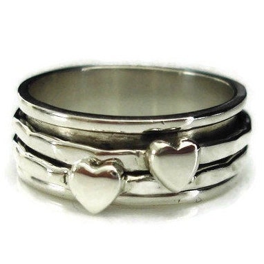 Narrow Silver Heart Spinner Ring, 925 Sterling Silver, Stress Relief Rings for Women, Wedding Band, Meditation Ring, Mistry Gems, SP69S