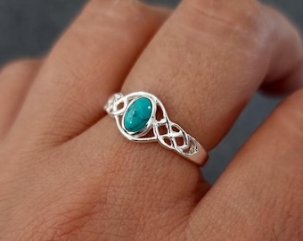 Silver Celtic Knot Turquoise Ring, 925 Sterling Silver, December Birthstone, 11th Anniversary, Celtic Weave Pagan Ring, Mistry Gems, R33T