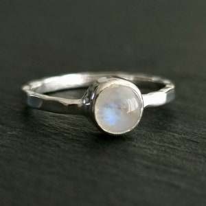 Unisex 6mm Round Rainbow Moonstone Ring, Textured 925 Sterling Silver Stacking Ring, Engagement Ring, June Birthday Gift, Mistry Gems, R11M
