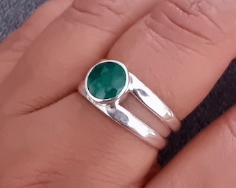 Round Emerald Ring, 925 Sterling Silver Ring, May Birthstone, 20th Anniversary, Green Gemstone, Boho Ring, Thumb Ring, Mistry Gems, R22EM