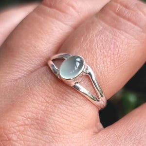 Dainty Oval Chalcedony Ring, 925 Sterling Silver Ring, March Birthstone, R3C