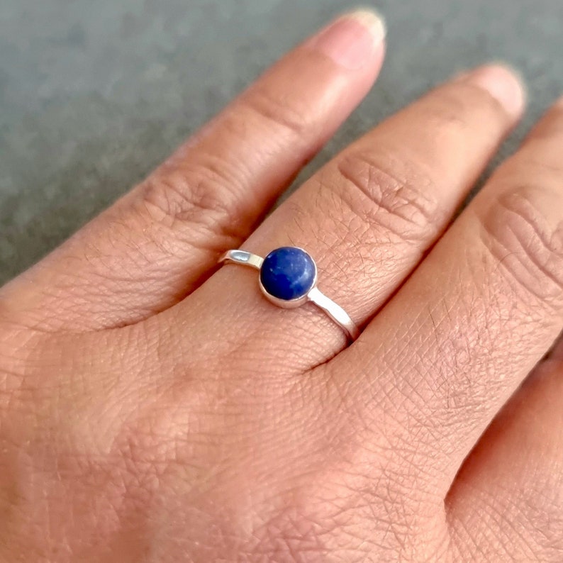 Lapis Lazuli Ring, 6mm Round Stone 925 Silver Stacking Ring, Solitaire Engagement Ring, September Birthday, Blue Gemstone, Mistry Gems,R11LL image 5