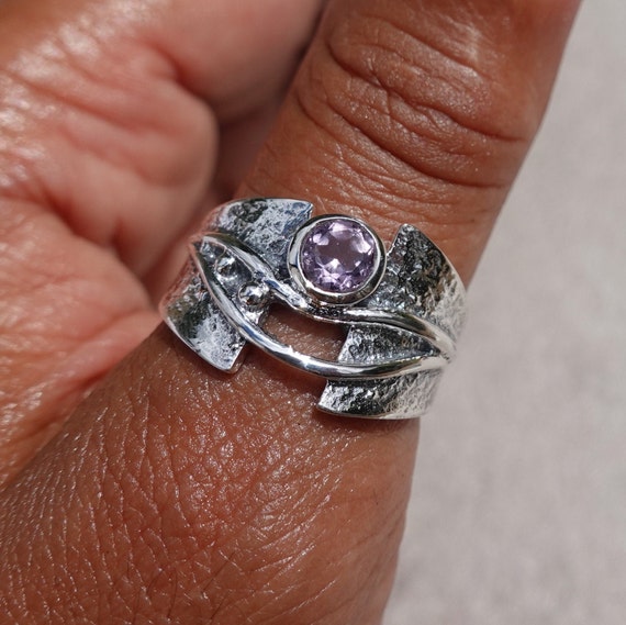 Facetted Amethyst Ring Oxidised Silver Ring Women Purple