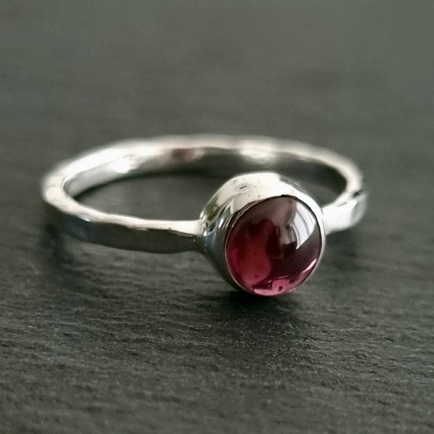 Garnet Ring Silver Stacking Ring Solitaire Silver Ring - Etsy UK