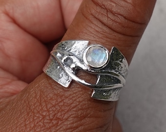 Moonstone Ring, Oxidised Silver Ring Women, June Birthstone, Boho Ring, Blue Irridescent, Engagement Ring, Chunky Thumb, Mistry Gems, R187M