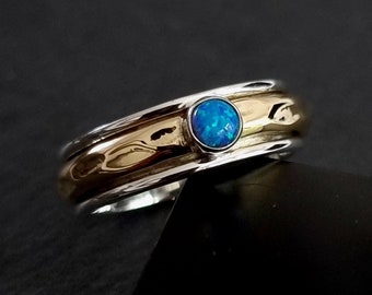 Blue Opal Brass Silver Spinner Ring, October Birthstone, Gemstone Spinning Ring, Thumb Rings Women, Meditation Ring, Mistry Gems, SP46BOP