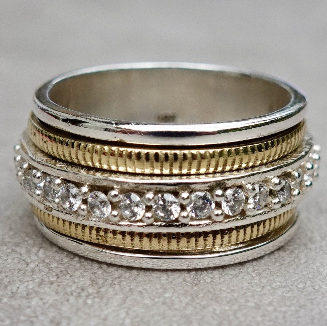 Cubic Zirconia Spinner Ring Narrow Spinning Ring Gemstone Etsy