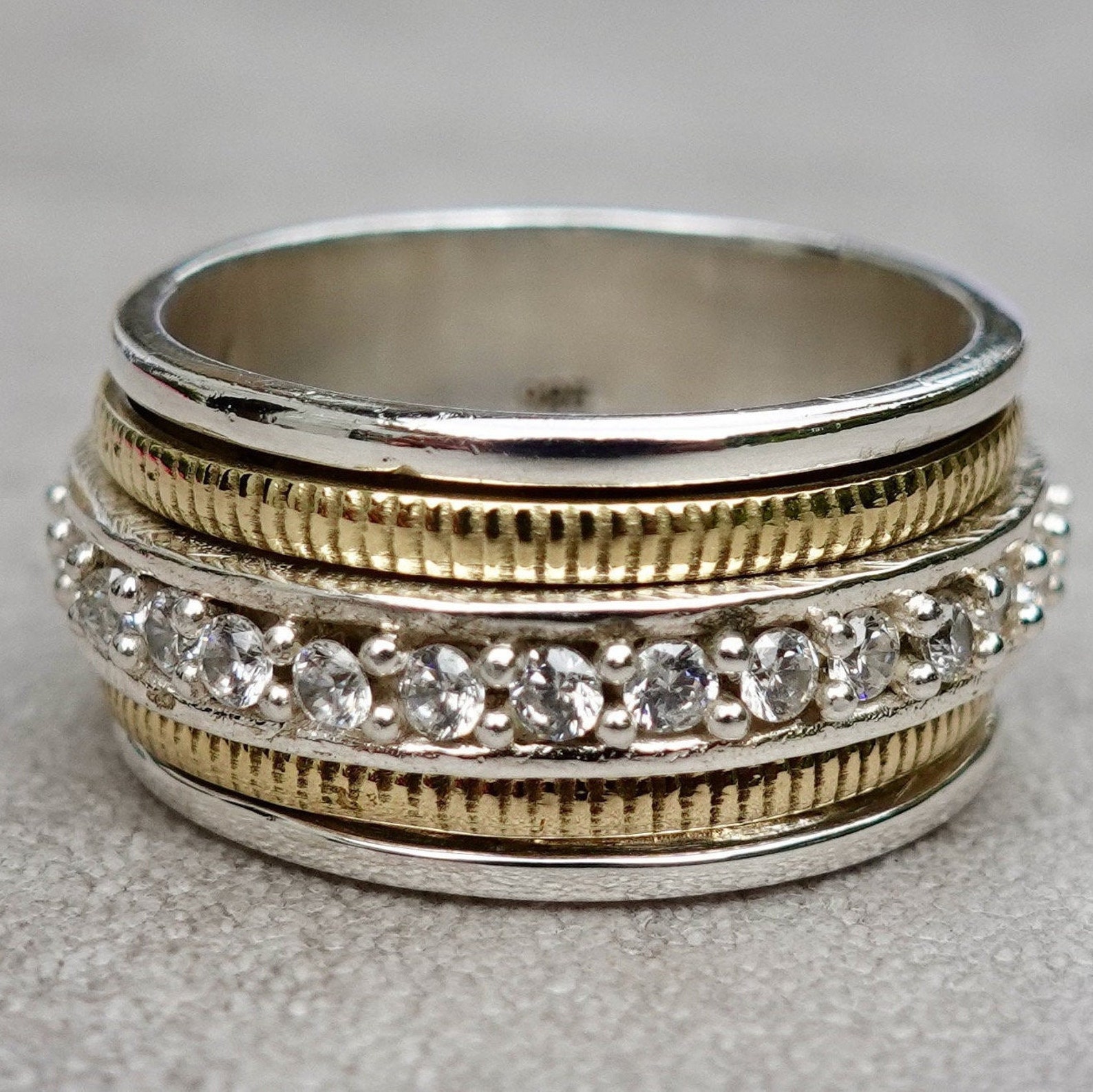 Cubic Zirconia Spinner Ring Narrow Spinning Ring Gemstone Etsy