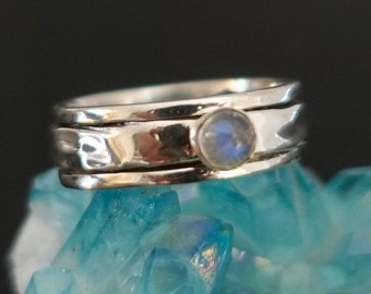 Unisex Moonstone Ring, Silver Spinner Ring, 925 Sterling Silver, June Birthstone, Stress Relief Thumb Ring, Wedding Band, Mistry Gems,SP46SM